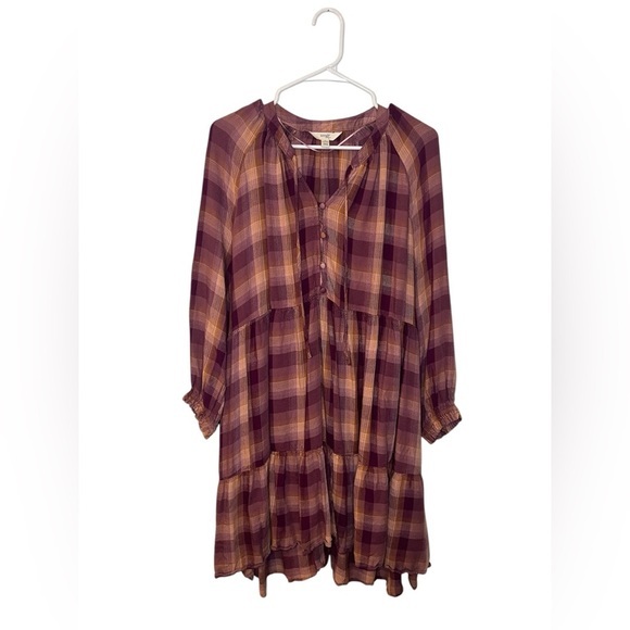 Terra & Sky Plaid Long Sleeve Mini Dress - Purple and Pink - Picture 1 of 4
